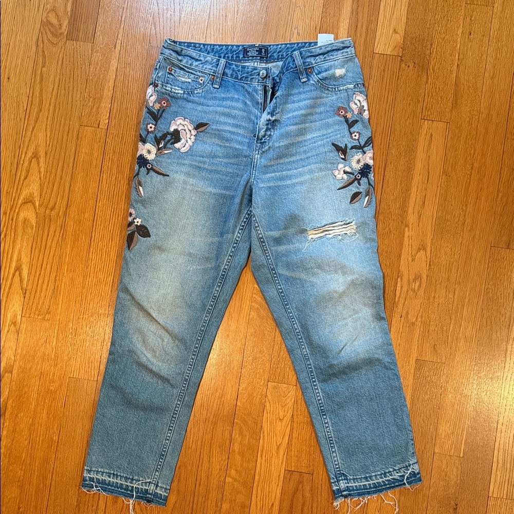 Abercrombie & Fitch Embroidered Light Blue Boyfriend Jeans